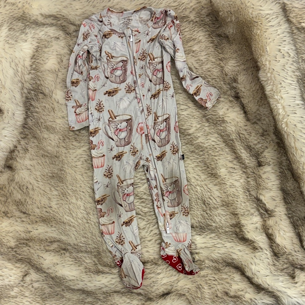 Lev Baby Joy Bamboo Footie Holiday Christmas Print